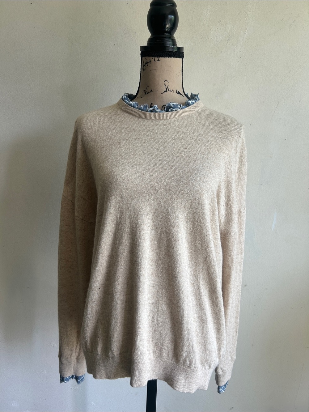 Boden Lydia Woven Frill Cashmere Blend Beige Sweater Size 14 - Picture 8 of 15